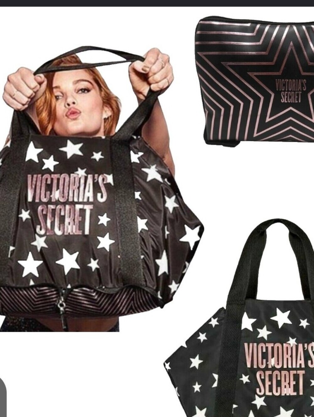 Victoria's Secret PINK Star Print Duffle Bag, Black & White